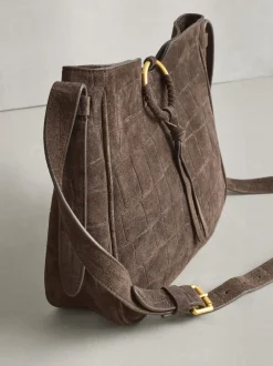 Chocolate Brown Suede Croc Messenger Cross-Body Bag
