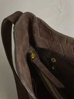 Chocolate Brown Suede Croc Messenger Cross-Body Bag