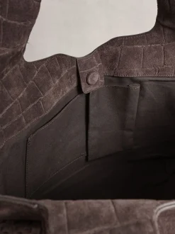 Chocolate Brown Suede Croc Effect Shoulder Bag