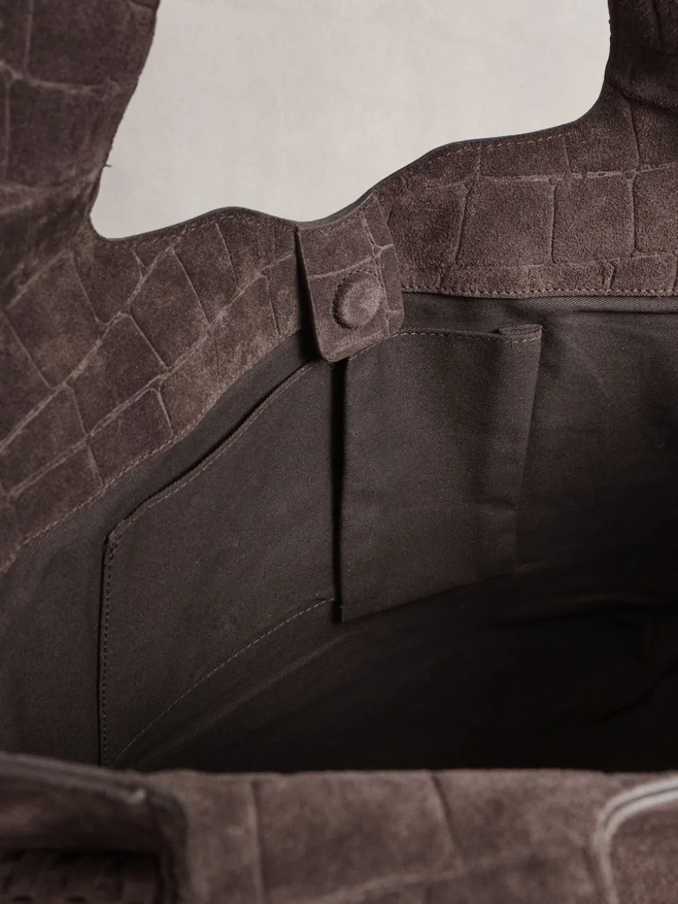 Chocolate Brown Suede Croc Effect Shoulder Bag