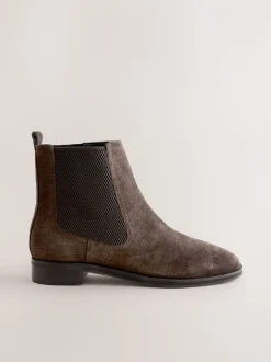 Chocolate Brown Suede Embossed Standard/Wide Fit Forever Comfort® Chelsea Ankle Boots