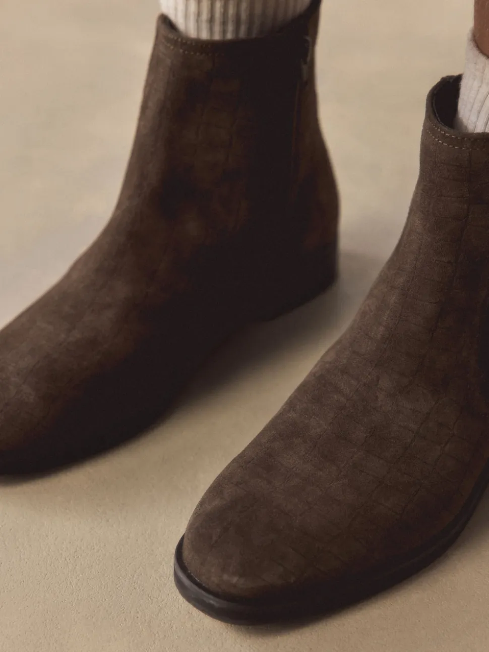 Chocolate Brown Suede Embossed Standard/Wide Fit Forever Comfort® Chelsea Ankle Boots