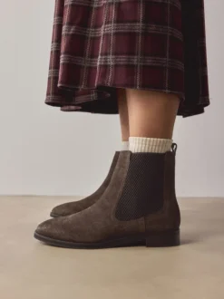 Chocolate Brown Suede Embossed Standard/Wide Fit Forever Comfort® Chelsea Ankle Boots
