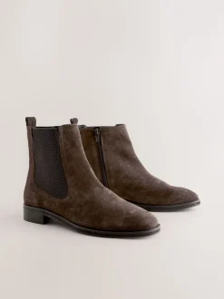 Chocolate Brown Suede Embossed Standard/Wide Fit Forever Comfort® Chelsea Ankle Boots