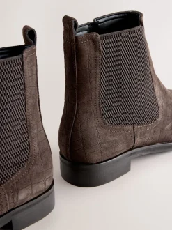 Chocolate Brown Suede Embossed Standard/Wide Fit Forever Comfort® Chelsea Ankle Boots