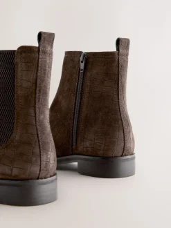 Chocolate Brown Suede Embossed Standard/Wide Fit Forever Comfort® Chelsea Ankle Boots