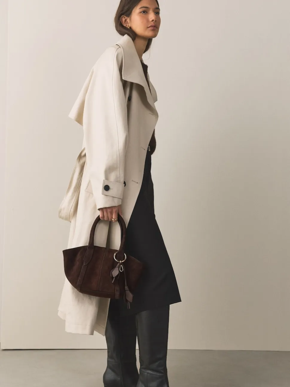 Chocolate Brown Suede Flower Charm Cross-Body Bag