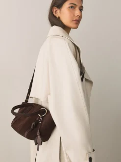 Chocolate Brown Suede Flower Charm Cross-Body Bag