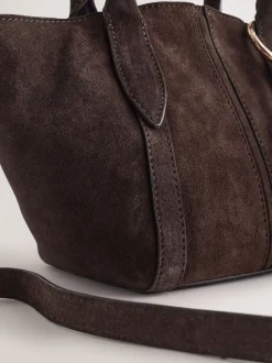 Chocolate Brown Suede Flower Charm Cross-Body Bag