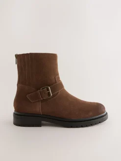 Chocolate Brown Suede Forever Comfort® Biker Ankle Boots