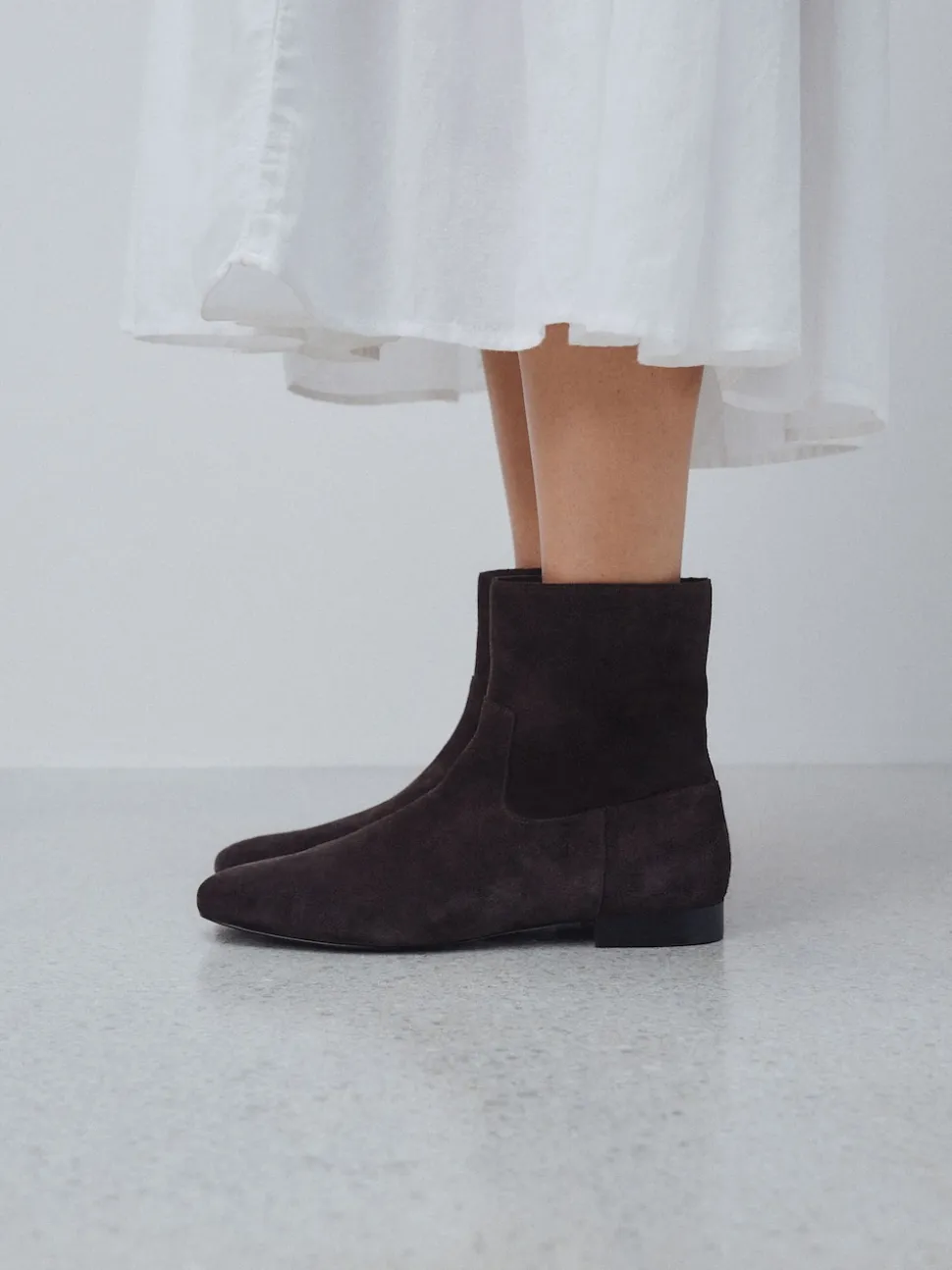 Chocolate Brown Suede Forever Comfort® Flat Ankle Boots