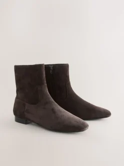 Chocolate Brown Suede Forever Comfort® Flat Ankle Boots
