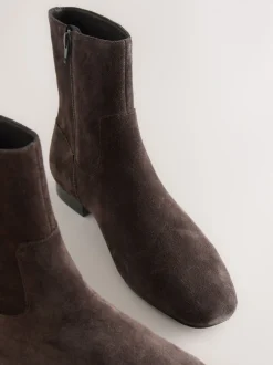 Chocolate Brown Suede Forever Comfort® Flat Ankle Boots