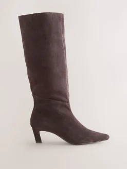 Chocolate Brown Suede Forever Comfort® Knee High Chisel Toe Heeled Boots