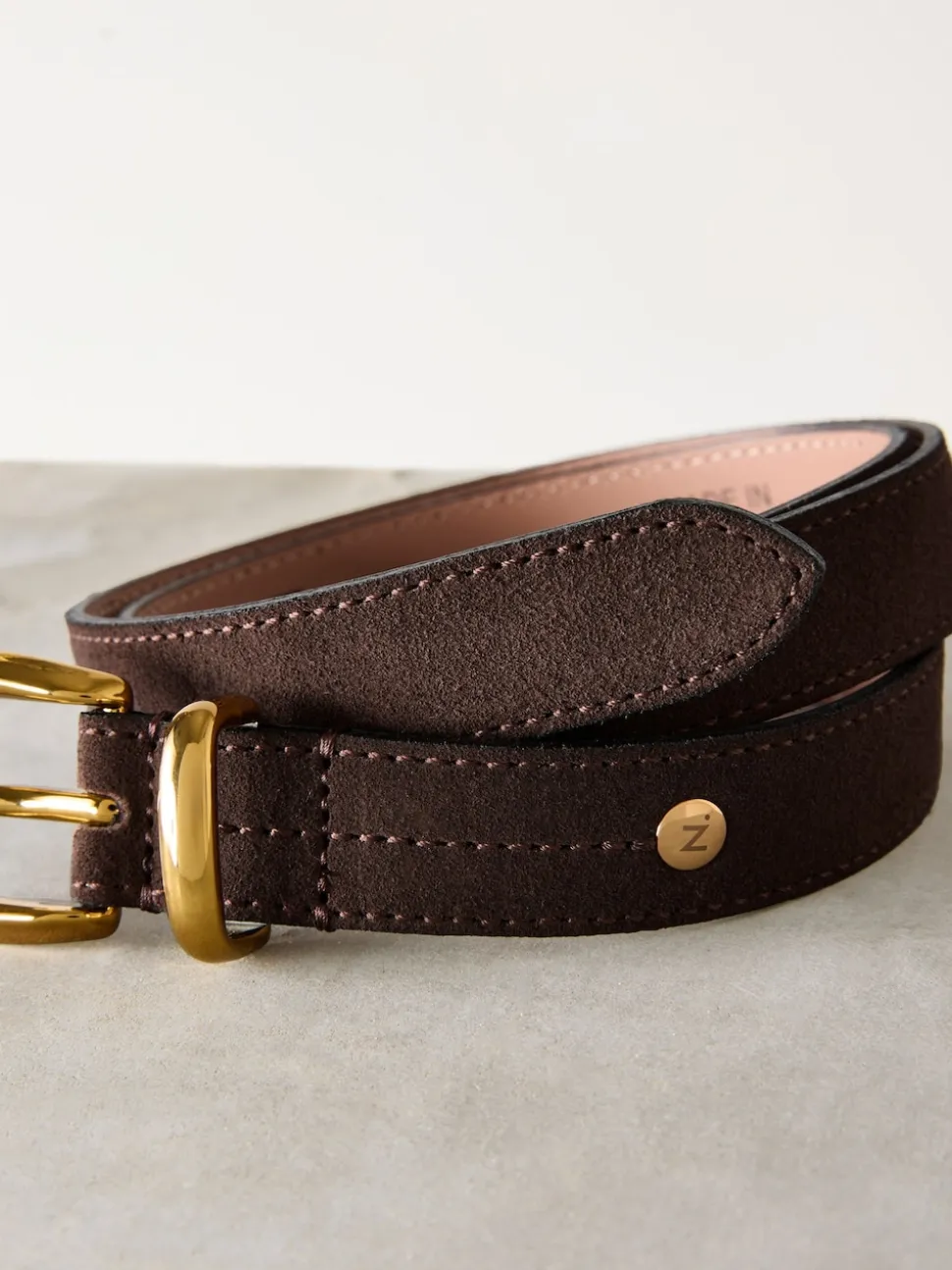 Chocolate Brown Suede N. Premium Made In Italy Mid Width Belt
