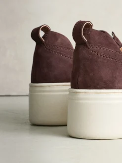 Chocolate Brown Suede Signature Leather Chunky Wedge Platform Trainers