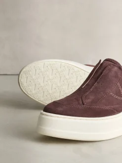 Chocolate Brown Suede Signature Leather Chunky Wedge Platform Trainers