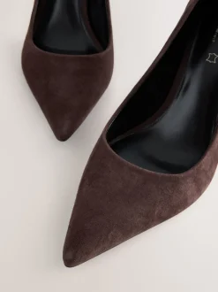 Chocolate Brown Suede Standard/Wide Fit Leather Mid Court Shoes