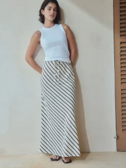 Chocolate Brown Summer Column Skirt With Linen