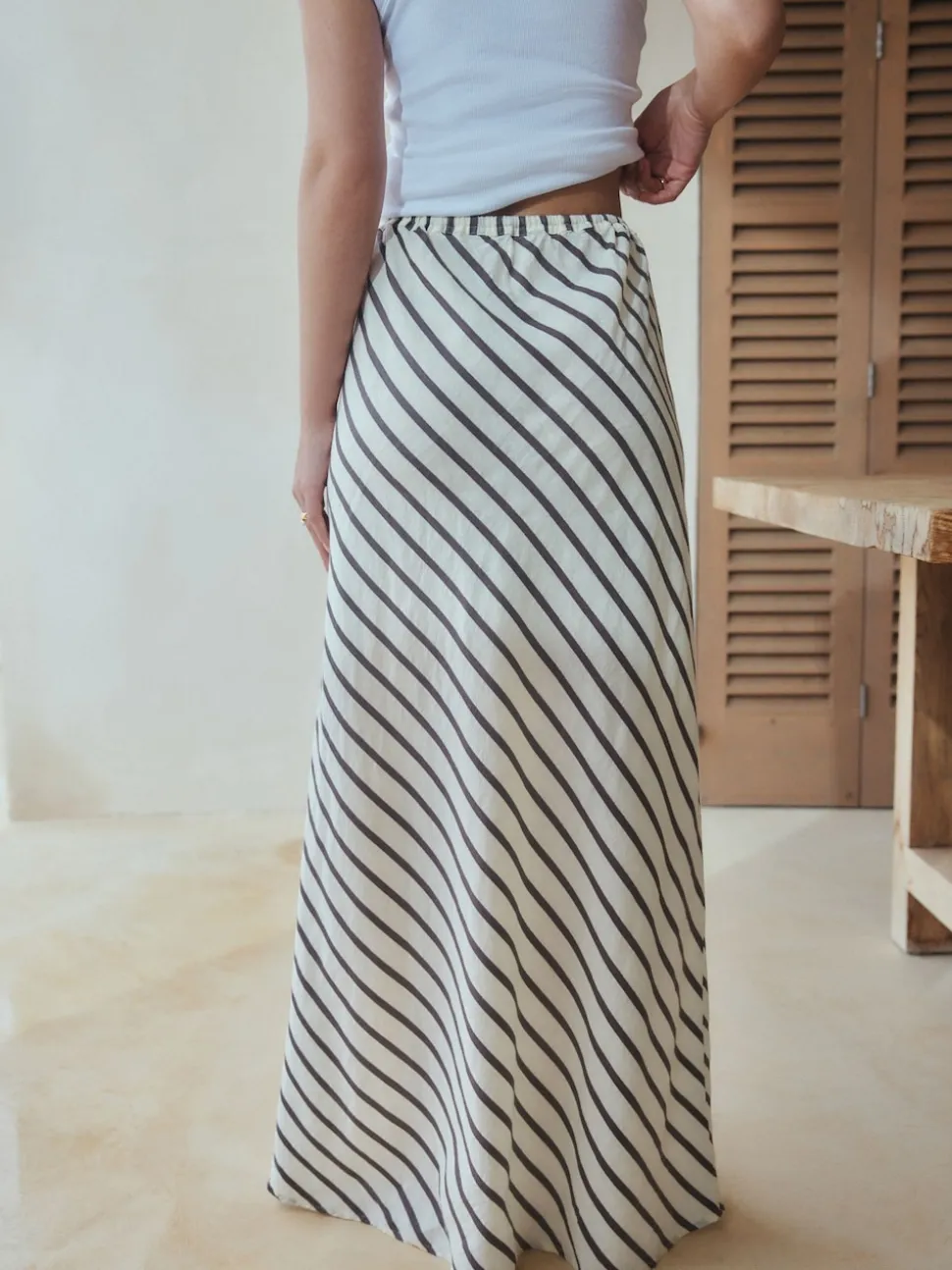Chocolate Brown Summer Column Skirt With Linen