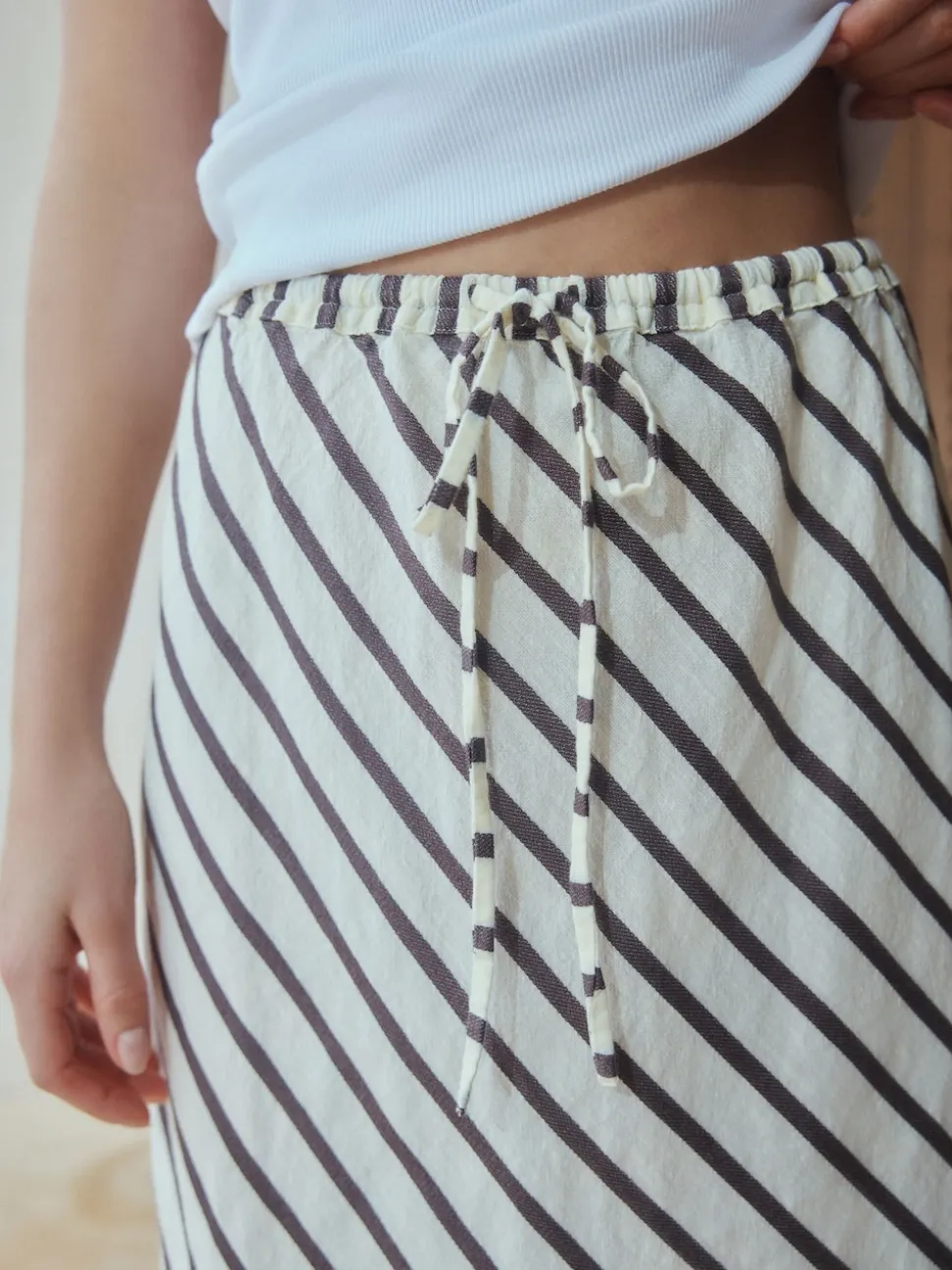 Chocolate Brown Summer Column Skirt With Linen