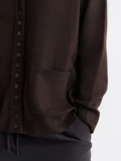Chocolate Brown Supersoft V-Neck Cardigan With Pockets