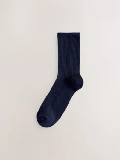 Chocolate Brown/Blue Ribbed Ankle Socks 4 Pack