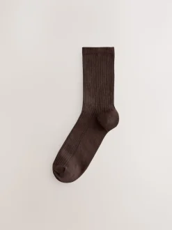 Chocolate Brown/Blue Ribbed Ankle Socks 4 Pack
