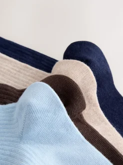Chocolate Brown/Blue Ribbed Ankle Socks 4 Pack