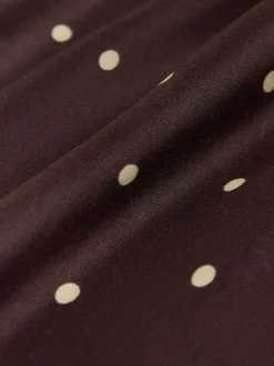 Chocolate Brown/Cream Polka Dot Satin Midi Skirt