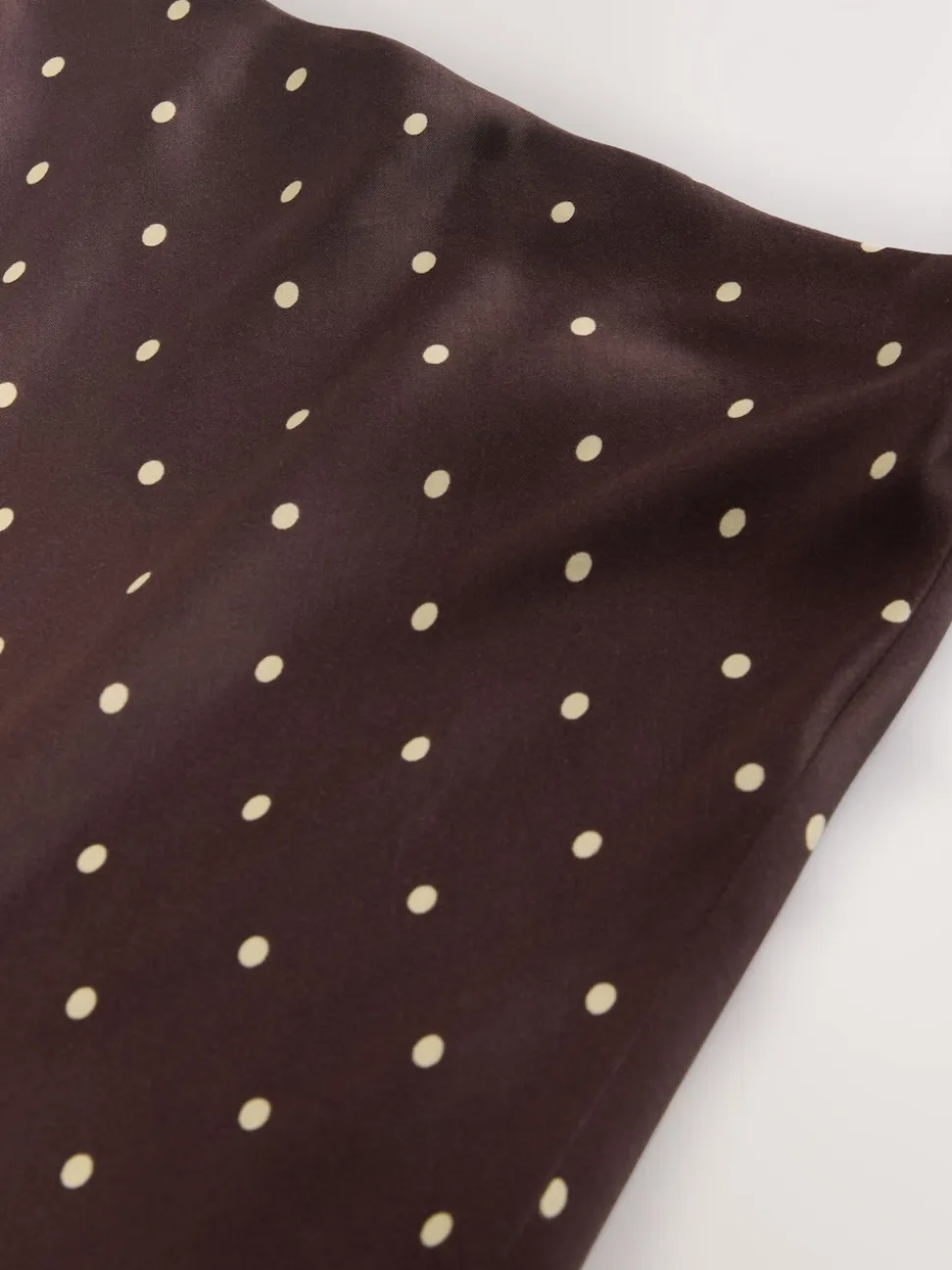 Chocolate Brown/Cream Polka Dot Satin Midi Skirt