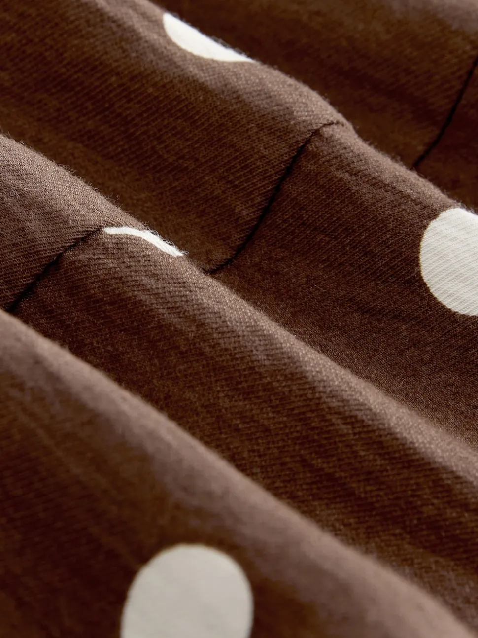 Chocolate Brown/Ecru Polka Dot Printed Long Sleeve Shirt Dress
