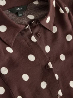 Chocolate Brown/Ecru Polka Dot Long Sleeve Midi Shirt Dress