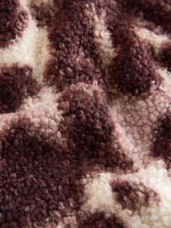 Chocolate Brown/Pink Leopard Soft Touch Cosy Teddy Borg Quarter Zip Fleece