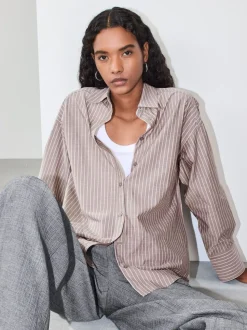Chocolate Brown/Pink Stripe Oversized Boyfriend Shirt