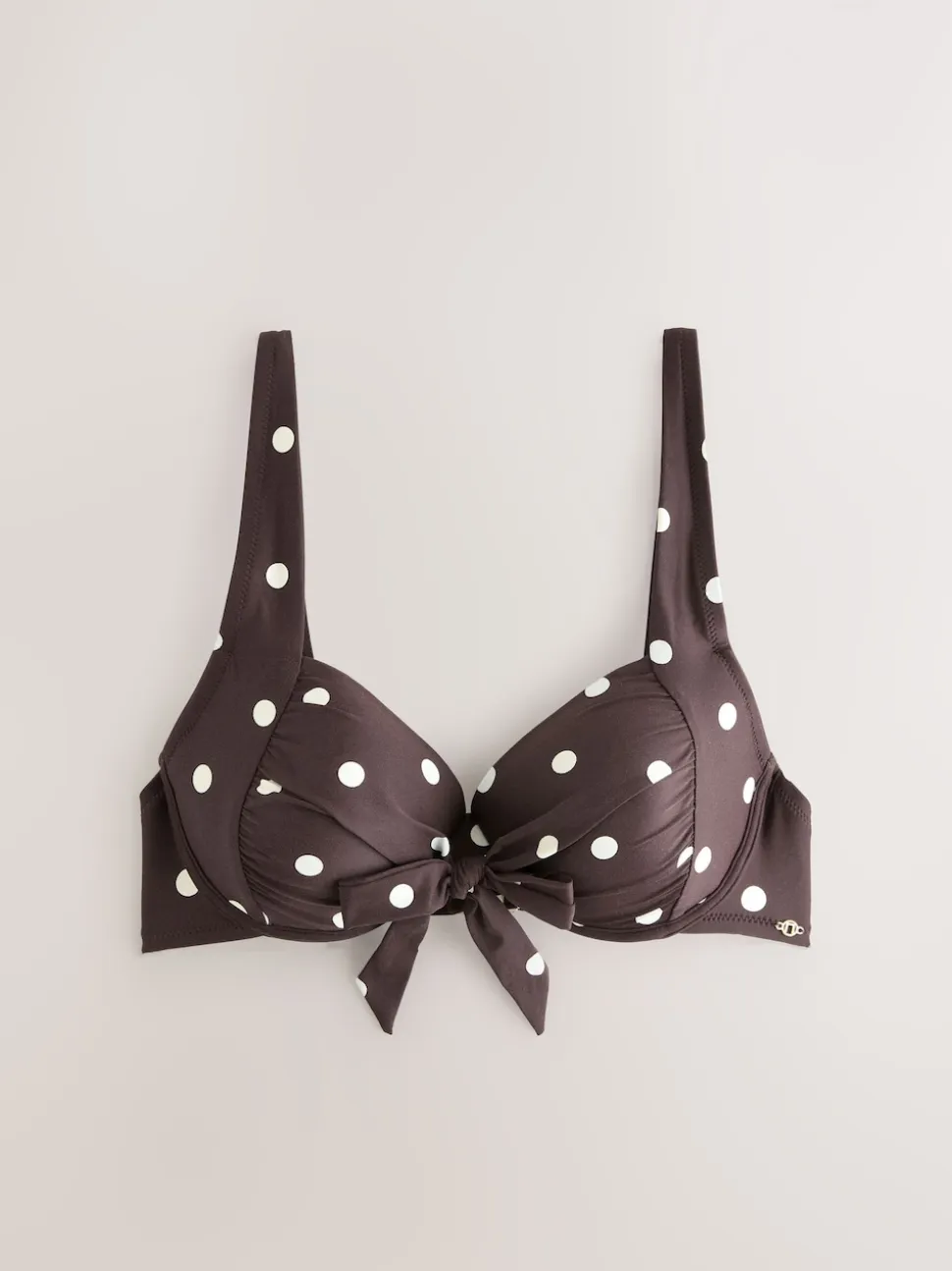 Chocolate/Cream Polka Dot Bow Front Padded Wired Bikini Top
