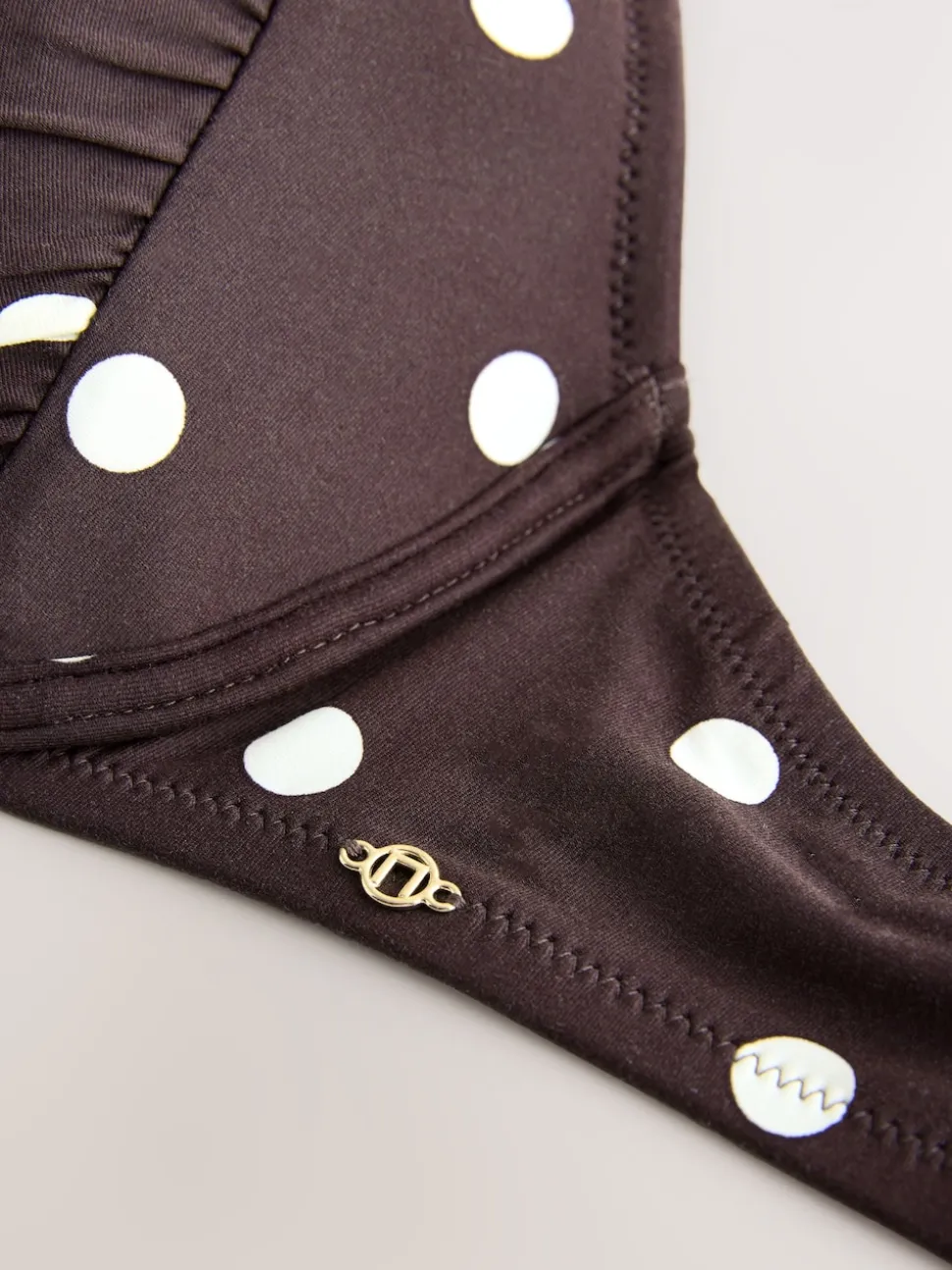 Chocolate/Cream Polka Dot Bow Front Padded Wired Bikini Top
