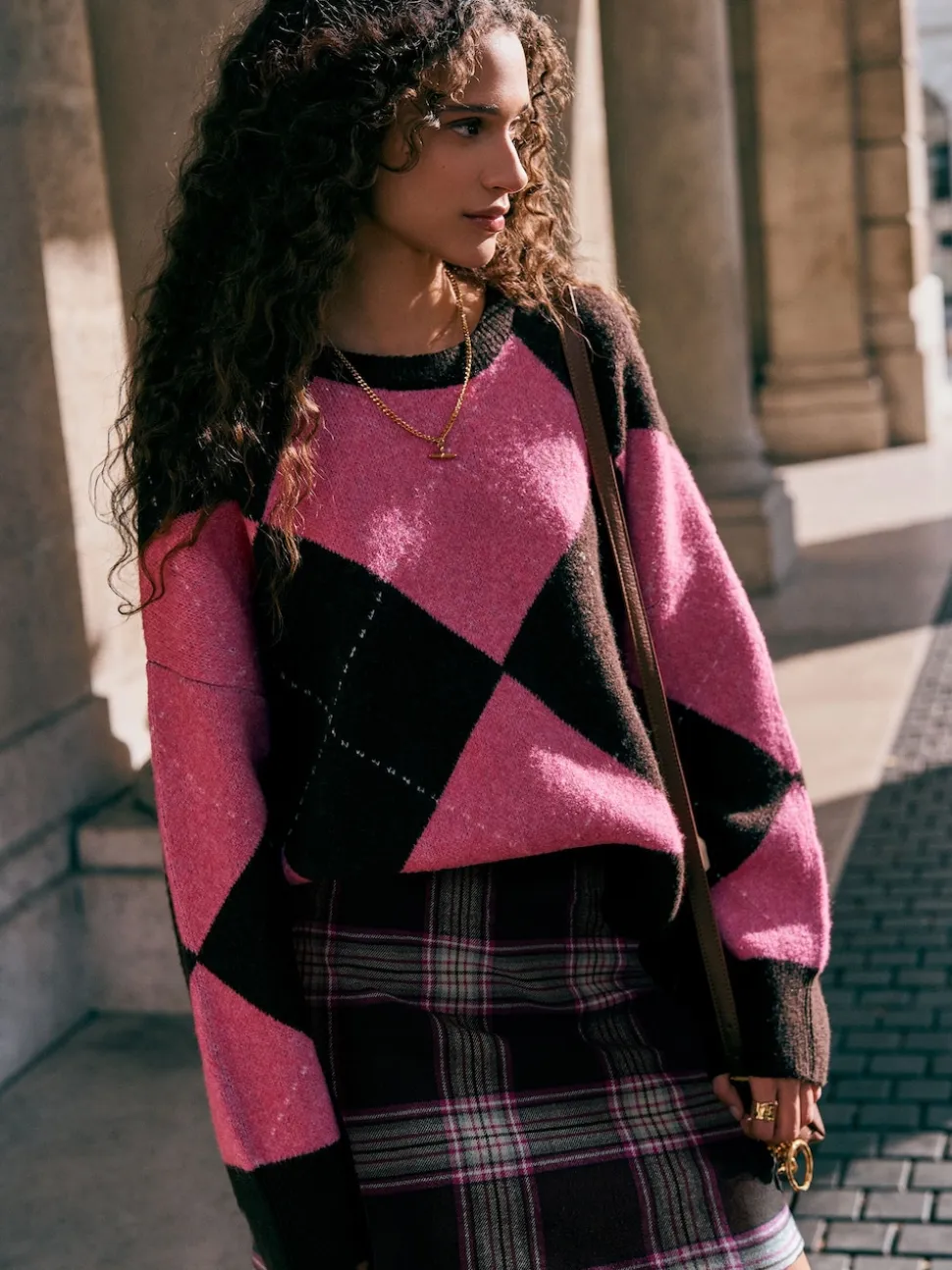 Chocolate/Pink Check Mini Skirt