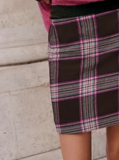 Chocolate/Pink Check Mini Skirt