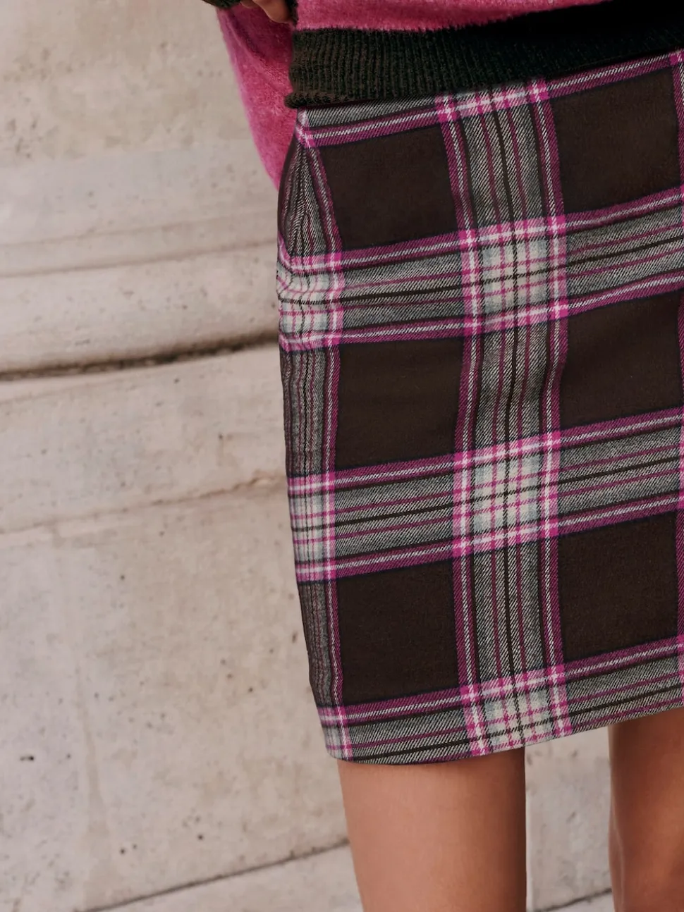 Chocolate/Pink Check Mini Skirt
