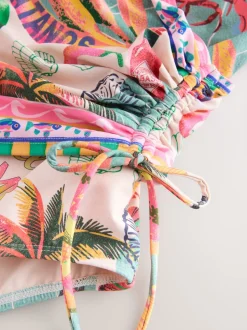 Conversational Print Ruched Side Tummy Shaping Control Swimsuit