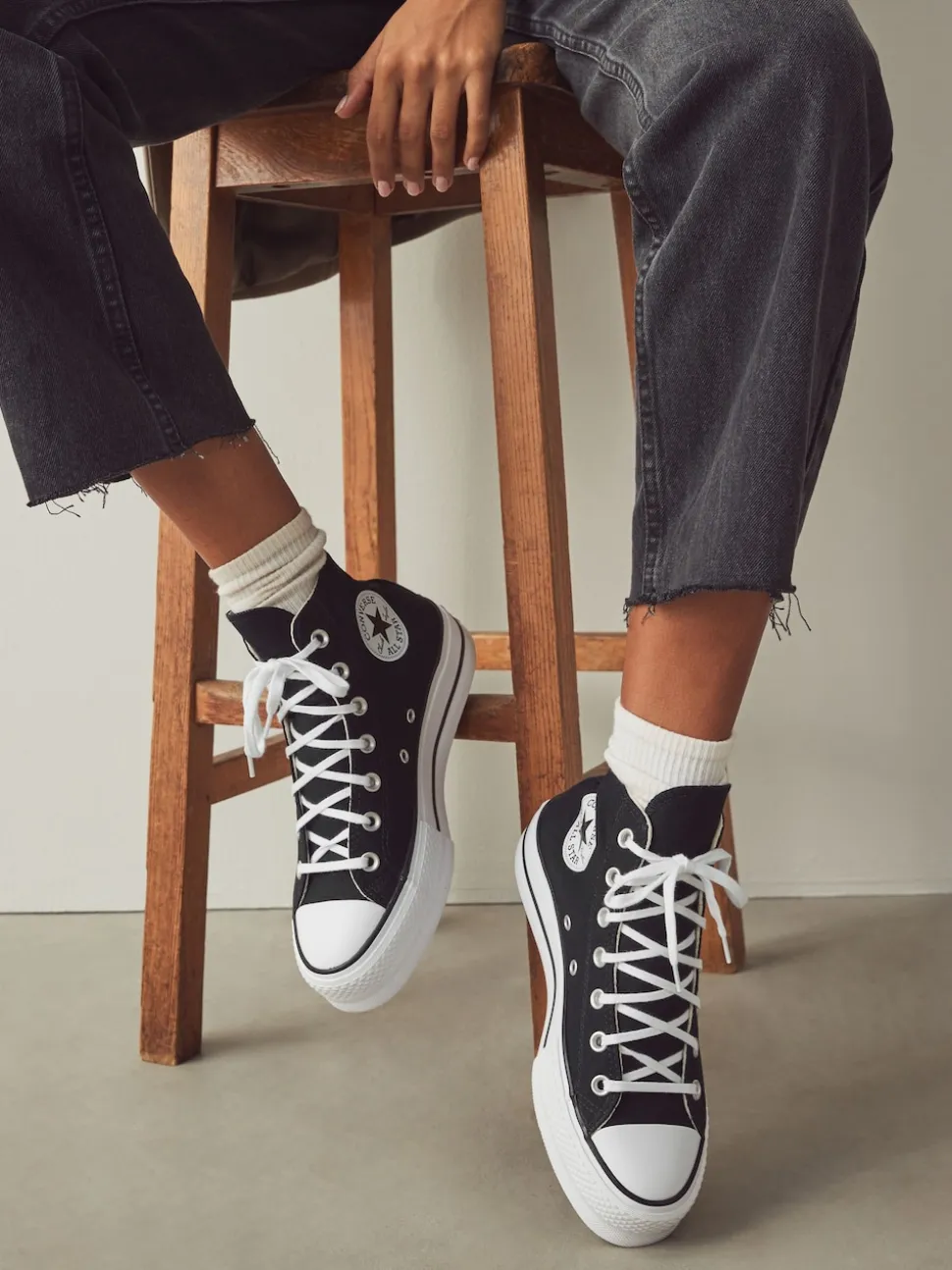 Converse Black Pale Platform Lift High Top Trainers