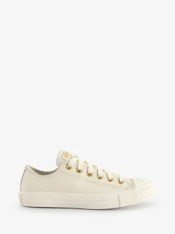 Converse White/Gold Chuck Taylor All Star Mono Leather Low Trainers