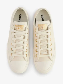 Converse White/Gold Chuck Taylor All Star Mono Leather Low Trainers