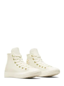 Converse White/Gold Chuck Taylor All-Star Mono Leather High Trainers