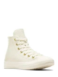 Converse White/Gold Chuck Taylor All-Star Mono Leather High Trainers