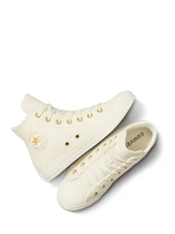 Converse White/Gold Chuck Taylor All-Star Mono Leather High Trainers