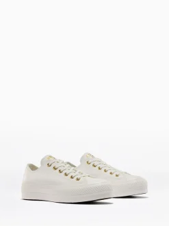 Converse White/Gold Chuck Taylor All Star Lift Mono Leather Low Trainers