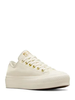 Converse White/Gold Chuck Taylor All Star Lift Mono Leather Low Trainers