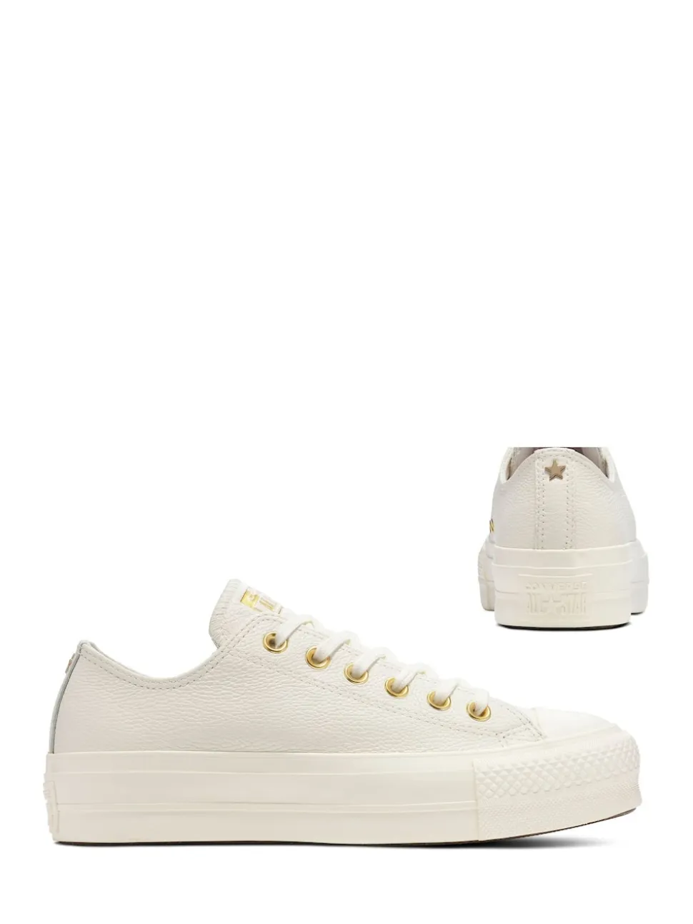 Converse White/Gold Chuck Taylor All Star Lift Mono Leather Low Trainers
